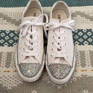 White converse with silver sparkles